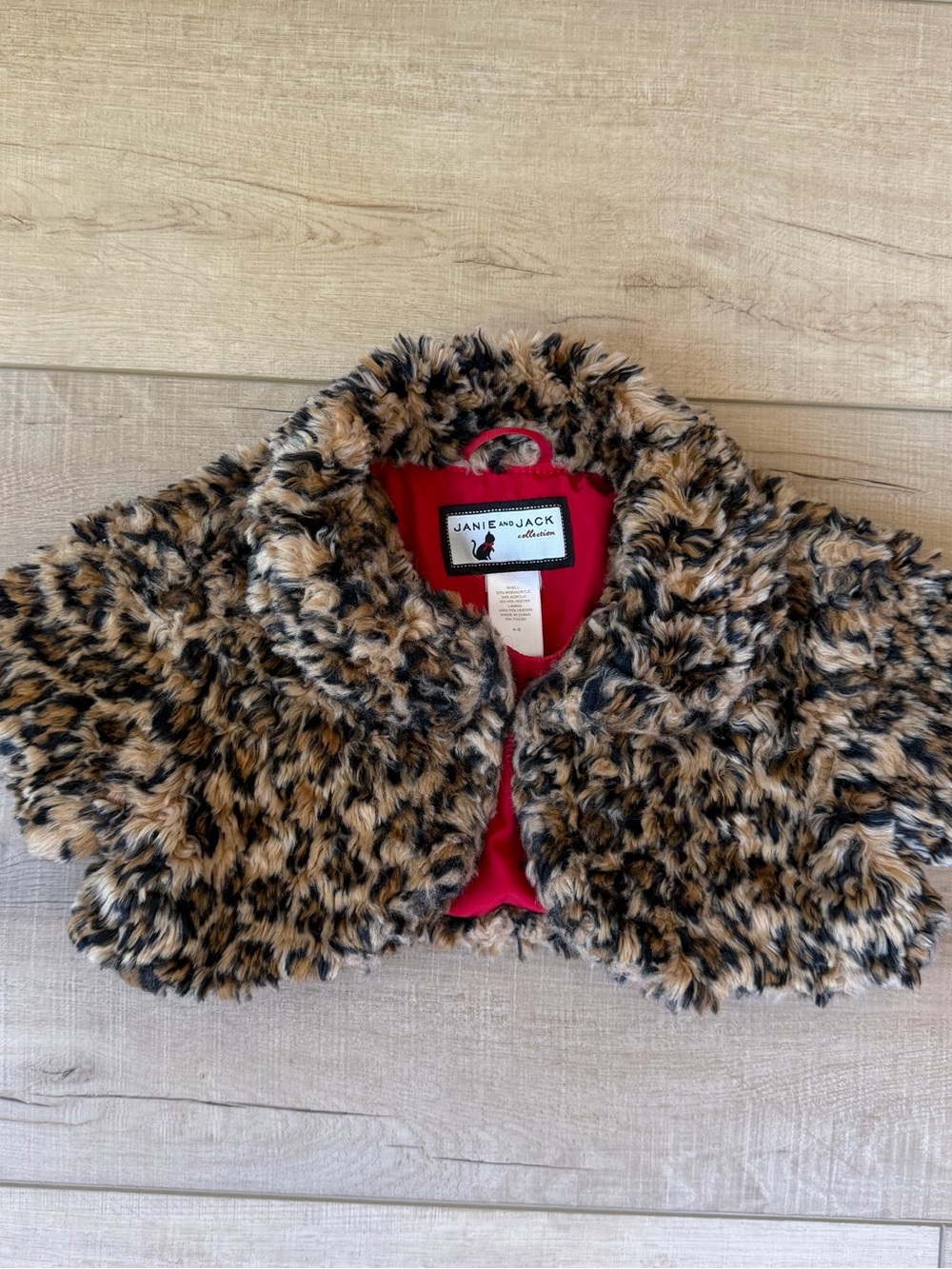 Janie and Jack JJ Leopard Chic Collection Faux Fur Crop Baby Coat Sz 4-5y